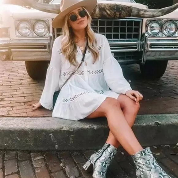 New Flowy Tunic Button Up Cover Up Top Dress White - Picture 10 of 13